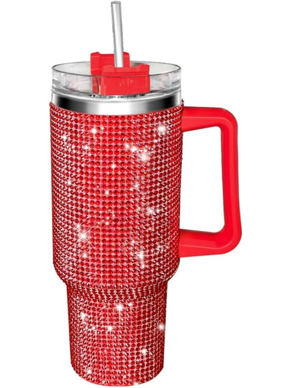 Glitter Rhinestone 40oz Tumbler with Handle & Straw - Bling Travel Cup